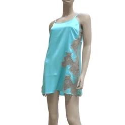 Seidennachthemd|Alle Negligés^Gattina Seide Negligé kurz DESIDERIO AQUA mit Spitze von aqua-türkis mit rauchgrauer Spitze