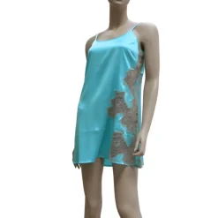 Seidennachthemd|Alle Negligés^Gattina Seide Negligé kurz DESIDERIO AQUA mit Spitze von aqua-türkis mit rauchgrauer Spitze