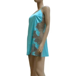 Seidennachthemd|Alle Negligés^Gattina Seide Negligé kurz DESIDERIO AQUA mit Spitze von aqua-türkis mit rauchgrauer Spitze