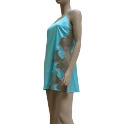 Seidennachthemd|Alle Negligés^Gattina Seide Negligé kurz DESIDERIO AQUA mit Spitze von aqua-türkis mit rauchgrauer Spitze