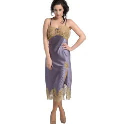 Alle Negligés|Seidenneglige^Gattina Seide Negligé lang SERENATA mit Spitze schwarz gold von mauve oder schwarz mit goldener Spitze