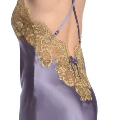 Alle Negligés|Seidenneglige^Gattina Seide Negligé lang SERENATA mit Spitze schwarz gold von mauve oder schwarz mit goldener Spitze