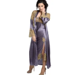 Alle Negligés|Seidenneglige^Gattina Seide Negligé lang SERENATA mit Spitze schwarz gold von mauve oder schwarz mit goldener Spitze