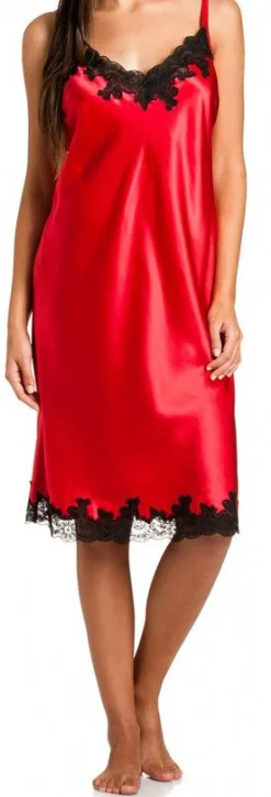Alle Negligés|Seidenneglige^Gattina Seide Negligé SAKHALI von mit Spitze rot oder schwarz mit schwarzer Spitze