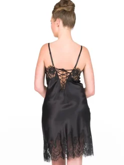 Alle Negligés|Seidenneglige^Gattina Seide Negligé ST. ELM mit Spitze leopard oder schwarz mit schwarzer Spitze