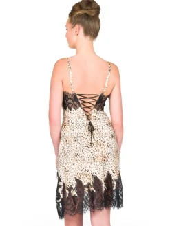 Alle Negligés|Seidenneglige^Gattina Seide Negligé ST. ELM mit Spitze leopard oder schwarz mit schwarzer Spitze