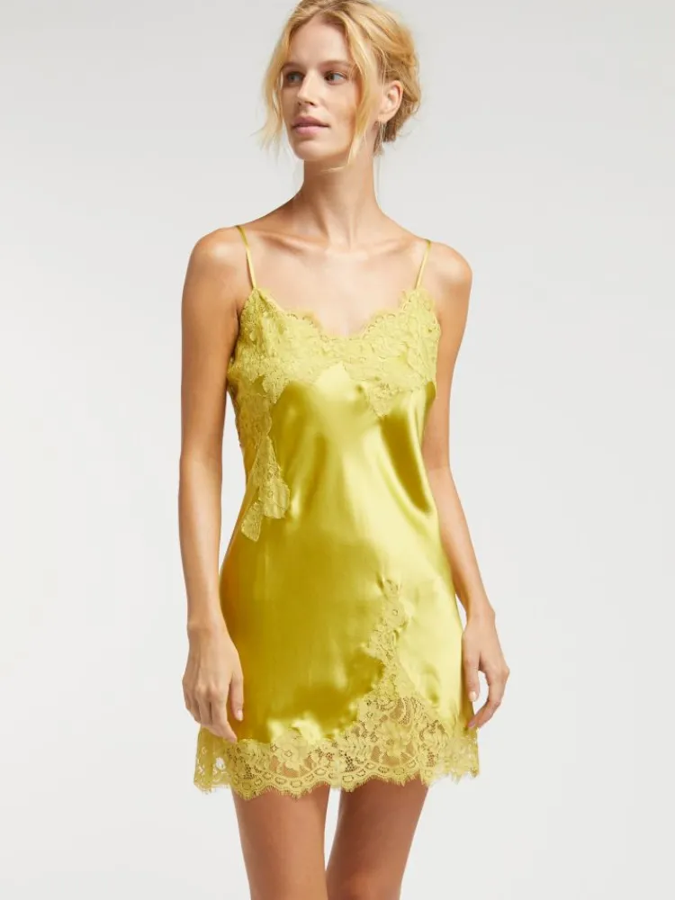 Alle Negligés|Seidenneglige^Vivis Seide Neglige LUANA von grünlich gelb mit Spitze