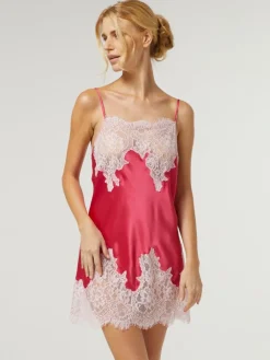 Alle Negligés|Seidenneglige^Vivis Seide Neglige LYDIA kurz von rot oder silbergrau mit Spitze