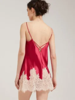 Alle Negligés|Seidenneglige^Vivis Seide Neglige LYDIA von rot oder silbergrau mit Spitze