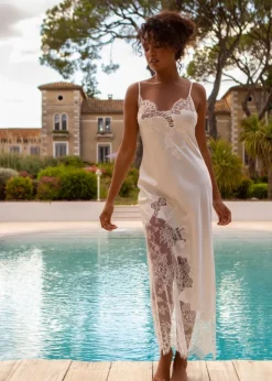 Alle Negligés|Seidenneglige^Marjolaine Seide Neglige NYMPHE No. 4 lang mit Spitze