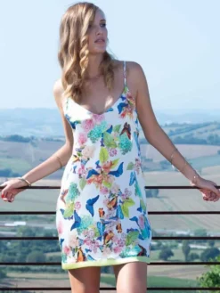 Alle Negligés|Seidenneglige^Chiara Fiorini Seide Neglige PAPILLON No. 3 bunt von cremeweiß oder rot mit apfelgrün