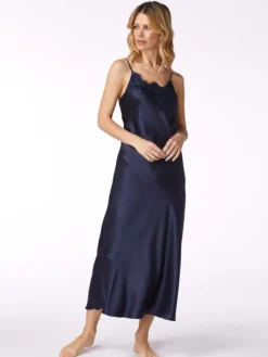 Alle Negligés|Seidenneglige^Vivis Seide Neglige PATRICIA lang von dunkelblau oder rot