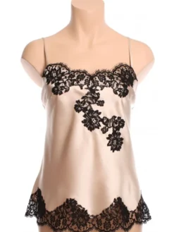 Tops Mit Spitze|Spaghettiträger Tops^Marjolaine Seide Seidentop FLAVIA mit Caudry Spitze von sandbeige oder schwarz mit Spitze