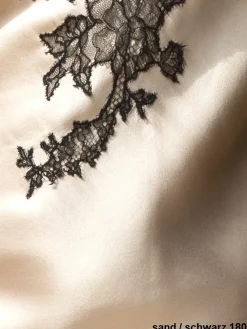 Tops Mit Spitze|Spaghettiträger Tops^Marjolaine Seide Seidentop FLAVIA mit Caudry Spitze von sandbeige oder schwarz mit Spitze