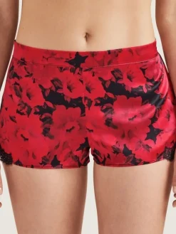 Alle Slips|Mit Seidensatin^Aubade Seide Shorts TOI MON AMOUR rot-schwarz von rotes Blumenmuster mit schwarz