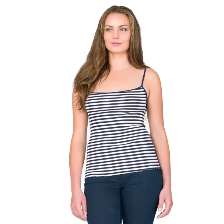 Spaghettiträger Tops|Shirts Mit Seide^Gattina Seide-Baumwolle Spaghetti-Top ARONA von schwarz-weiß oder blau-weiß