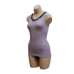 Camisole (Breite Träger)|Shirt Mit Spitze^Gattina Seide-Baumwolle Unterhemd FIOCCA mauve oder marine von dunkelblau oder malve
