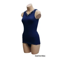 Camisole (Breite Träger)|Shirt Mit Spitze^Gattina Seide-Baumwolle Unterhemd FIOCCA gerippt von dunkelblau oder malve