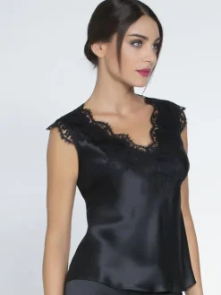 Tops Mit Spitze|Camisole (Breite Träger)^Lise Charmel Seiden Camisole Top SPLENDEUR SOIE mit Spitze von schwarz
