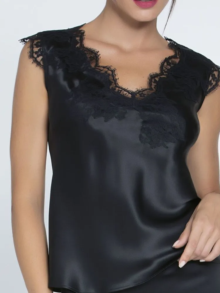 Tops Mit Spitze|Camisole (Breite Träger)^Lise Charmel Seiden Camisole Top SPLENDEUR SOIE mit Spitze von schwarz