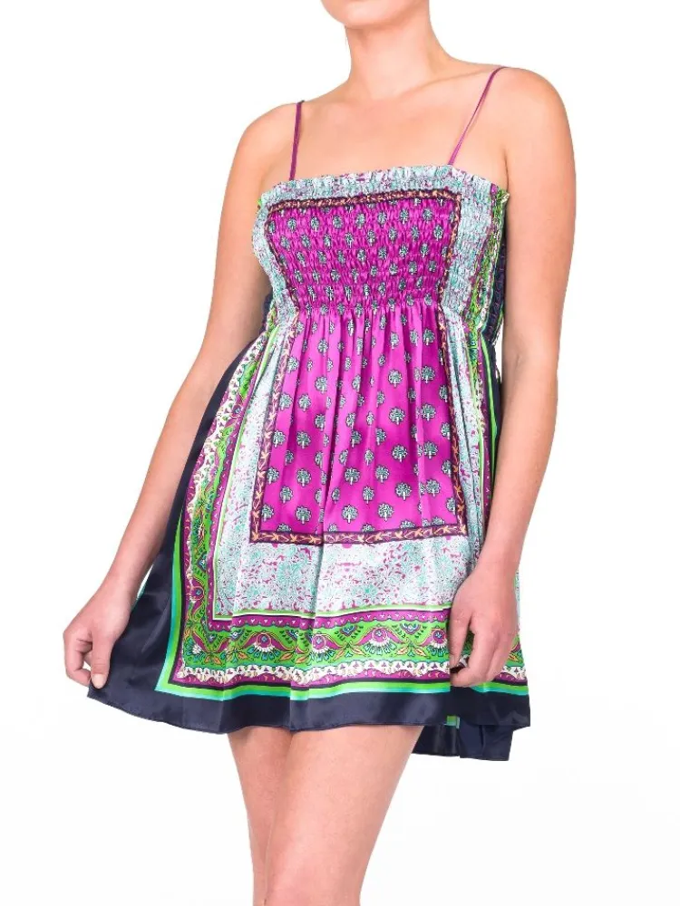 Strandkleider & Sommerkleider|Kleider^Eva B. Bitzer Seiden- Sommerkleid EXOTIC von pink-grün mit dunkelblau