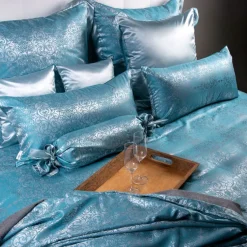 Seidenbettwäsche^Plauener Seidenweberei Seidenbettwäsche NOMI ORIENT BLUE türkisblau Seidenweber Collection orient blue türkisblau garngefärbt gewebt