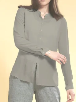 Bluse & Tunika|Shirts Mit Seide^Kokon Zwo Seidenbluse Crepe seidenmatt mit Hemdkragen von seidenweiss oder zartgrau