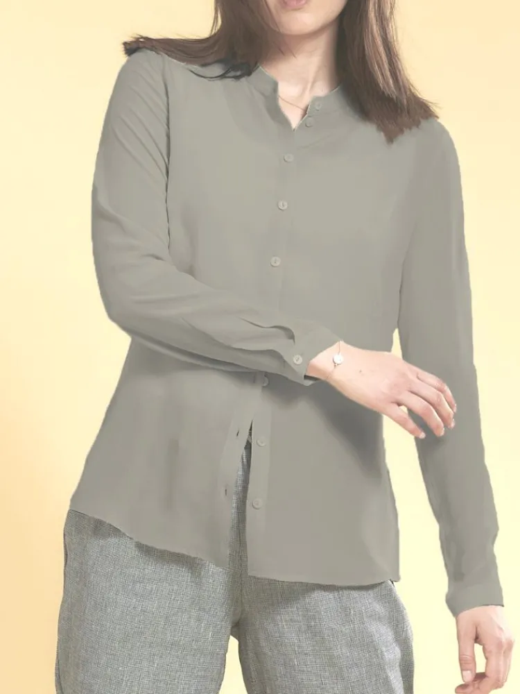 Bluse & Tunika|Shirts Mit Seide^Kokon Zwo Seidenbluse Crepe seidenmatt mit Hemdkragen von seidenweiss oder zartgrau