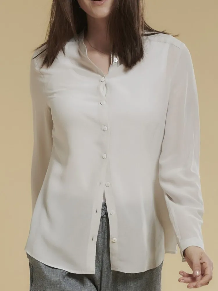 Bluse & Tunika|Shirts Mit Seide^Kokon Zwo Seidenbluse Crepe seidenmatt mit Stehkragen von seidenweiss oder zartgrau