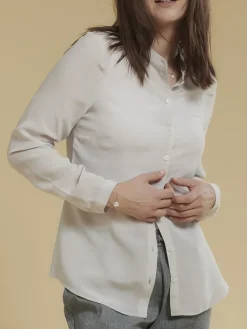 Bluse & Tunika|Shirts Mit Seide^Kokon Zwo Seidenbluse Crepe seidenmatt mit Stehkragen von seidenweiss oder zartgrau