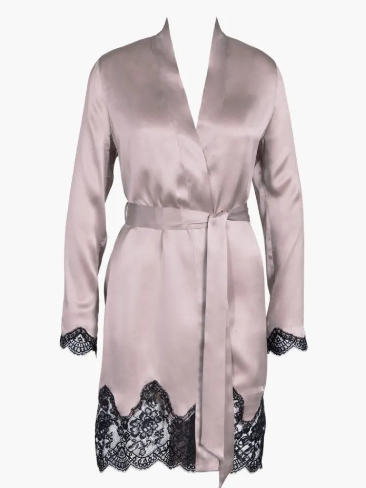 Morgenmantel Kurz|Morgenmantel Aus Satin^Aubade Seiden-Kimono TOI MON AMOUR altrosa-schwarz von altrosa mit schwarz