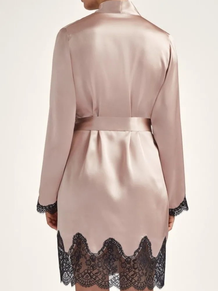 Morgenmantel Kurz|Morgenmantel Aus Satin^Aubade Seiden-Kimono TOI MON AMOUR altrosa-schwarz von altrosa mit schwarz