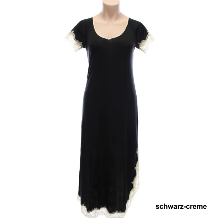 Seidenneglige|Seidennachthemd^Nightdreams Seidenmix Kurzarm Nachthemd MAHÉ Nr. 2 mit Spitze