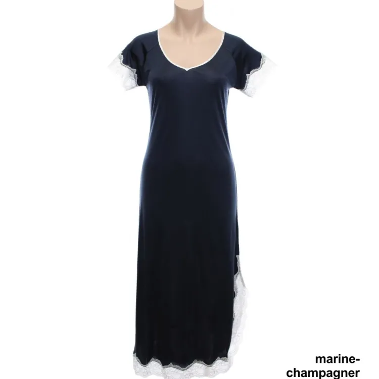 Seidenneglige|Seidennachthemd^Nightdreams Seidenmix Kurzarm Nachthemd MAHÉ Nr. 2 mit Spitze