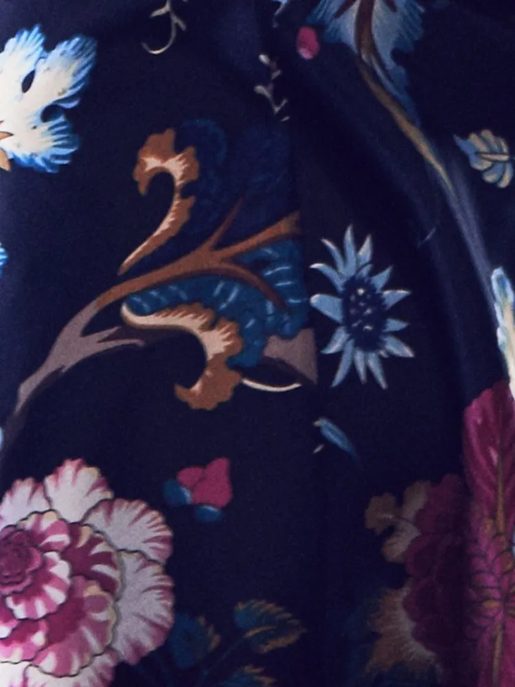 Seidennachthemd^Marjolaine Seidennachthemd 100% Seide FIDJI MOUSSELIN Blumendruck von schwarz mit buntem Blumenprint