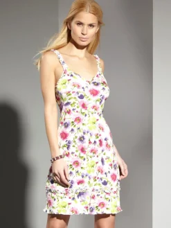 Seidennachthemd^Gattina Seidennachthemd kurz AMALFI mit Blumendruck von Wirkseide Seidenmix