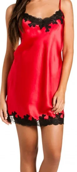 Seidenneglige|Seidennachthemd^Gattina Seidennachthemd SAKHALI von mit Spitze rot oder schwarz mit schwarzer Spitze