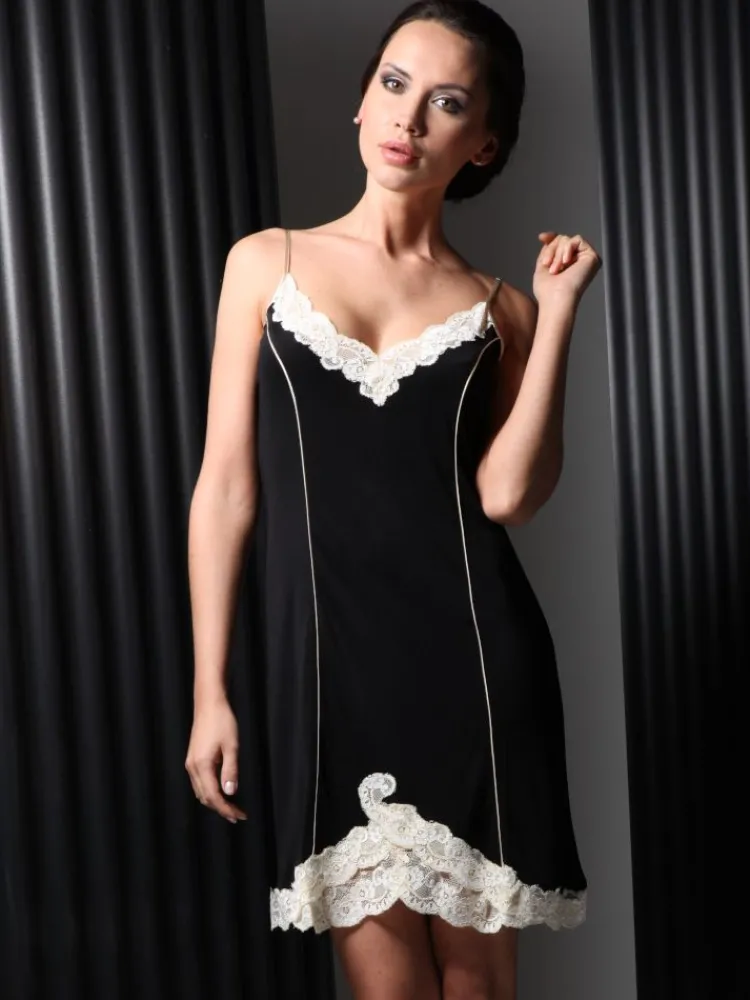 Seiden Basics|Seidennachthemd^Gattina Seidennachthemd Wirkseide kurz TAHITI Spitze von