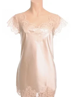 Alle Negligés|Seidenneglige^Marjolaine Seidennegligé ETINCELLE No. 3 sandfarben mit Spitze sand oder schwarz mit Spitze
