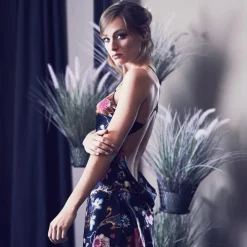 Alle Negligés|Seidenneglige^Marjolaine Seidennegligé lang FIDJI schwarz oder bunt von schwarz bunt oder komplett schwarz