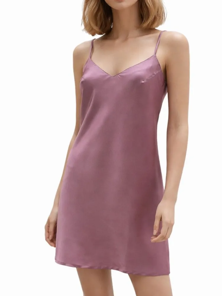 Alle Negligés|Kurze Unterkleider^Exilia Seiden-Negligé PANDORA malve Stretch-Seide von schwarz oder rot