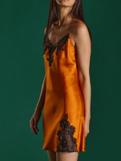 Seidenneglige|Seidennachthemd^Luna di Seta Seidenneglige Lace Seduction exquisit von silber oder bernstein mit Spitze