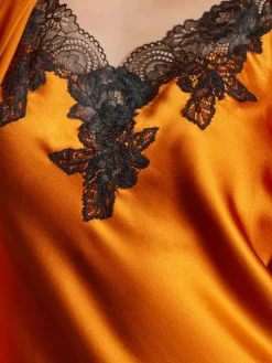 Seidenneglige|Seidennachthemd^Luna di Seta Seidenneglige Lace Seduction exquisit von silber oder bernstein mit Spitze