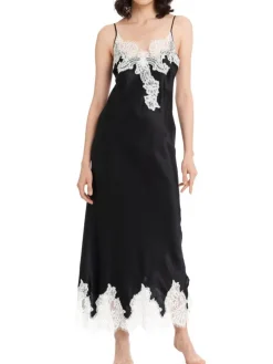 Alle Negligés|Unterkleider Mit Seide^Gattina Seiden-Neglige lang MAILIN No. 2 Stretchseide mit Spitze von weiß oder schwarz mit Spitze