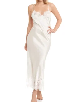 Alle Negligés|Unterkleider Mit Seide^Gattina Seiden-Neglige lang MAILIN No. 2 mit Spitze von weiß oder schwarz mit Spitze
