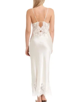 Alle Negligés|Unterkleider Mit Seide^Gattina Seiden-Neglige lang MAILIN No. 2 Satin mit Spitze von weiß oder schwarz mit Spitze