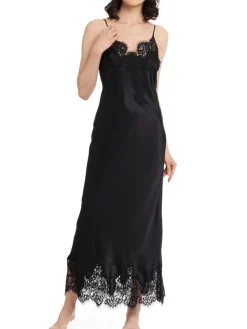 Alle Negligés|Unterkleider Mit Seide^Gattina Seiden-Neglige lang MAILIN No. 2 Satin mit Spitze von weiß oder schwarz mit Spitze