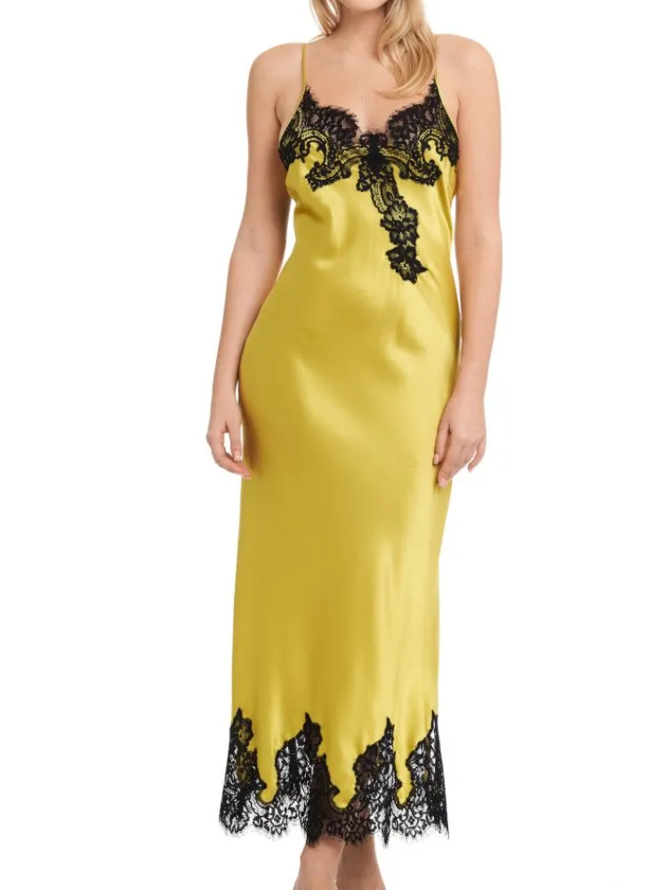 Alle Negligés|Unterkleider Mit Seide^Gattina Seiden-Neglige lang MAILIN No. 2 Satin mit Spitze von weiß oder schwarz mit Spitze