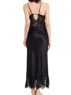 Alle Negligés|Unterkleider Mit Seide^Gattina Seiden-Neglige lang MAILIN No. 2 Satin mit Spitze von weiß oder schwarz mit Spitze