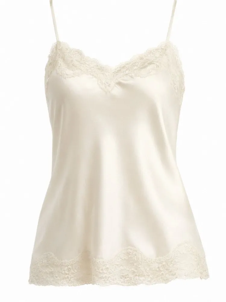 Tops Mit Spitze|Spaghettiträger Tops^Vivis Seidentop DALIA mit Spitze uni von